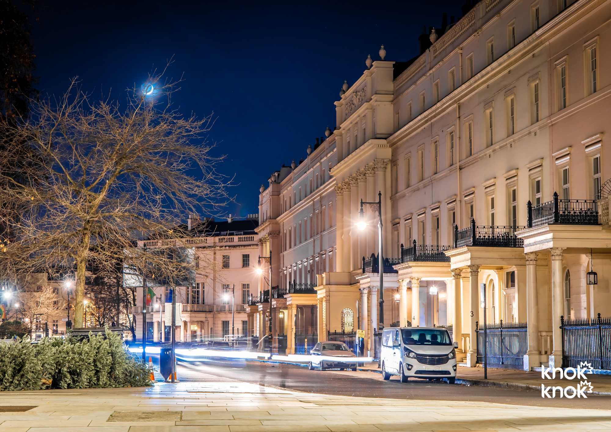 Belgravia streets at dusk in London